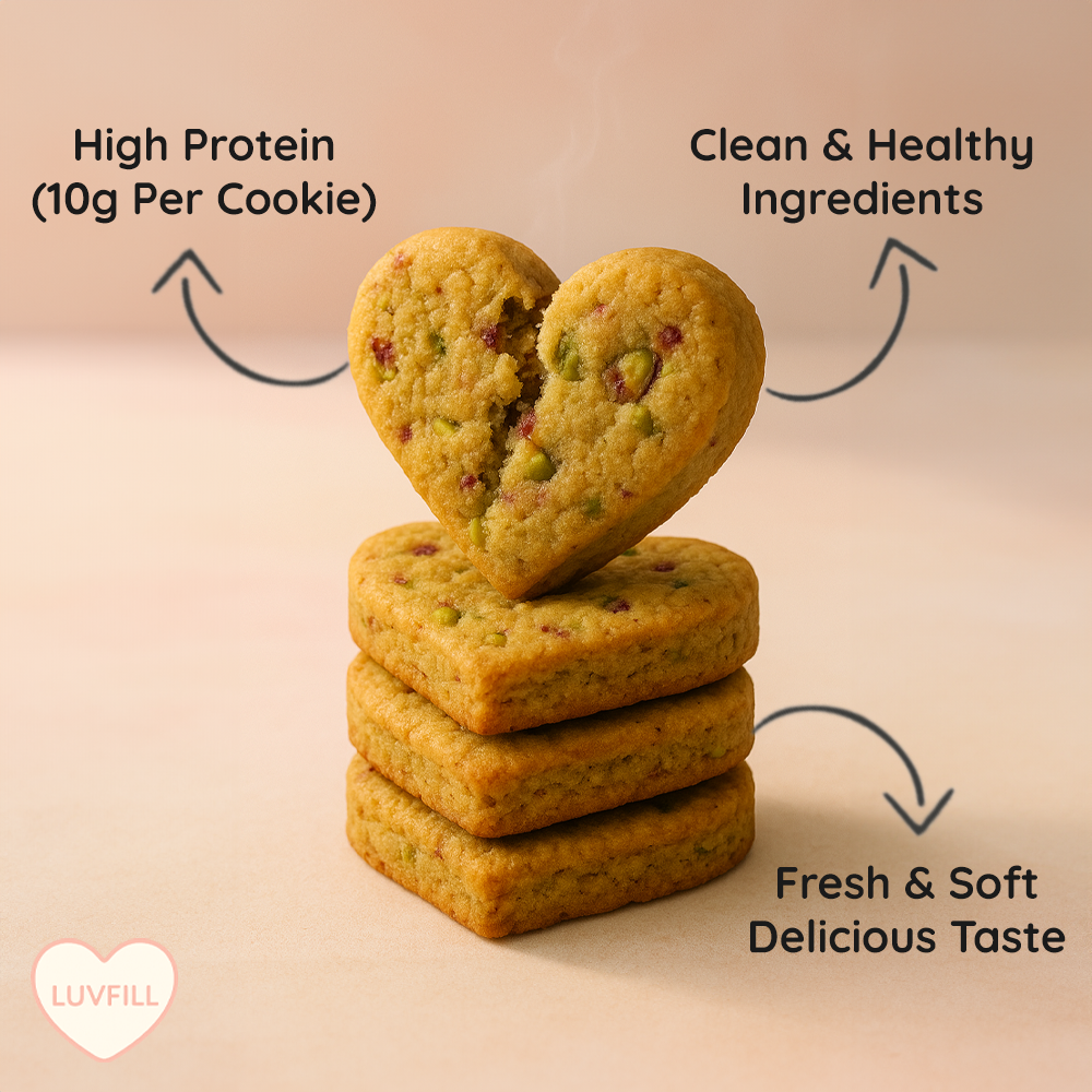 Luvfill 10g Protein Cookie with Pistachio & Raspberry [30 PACK] (All Natural, Clean Label Healthy Ingredients, Vegan)