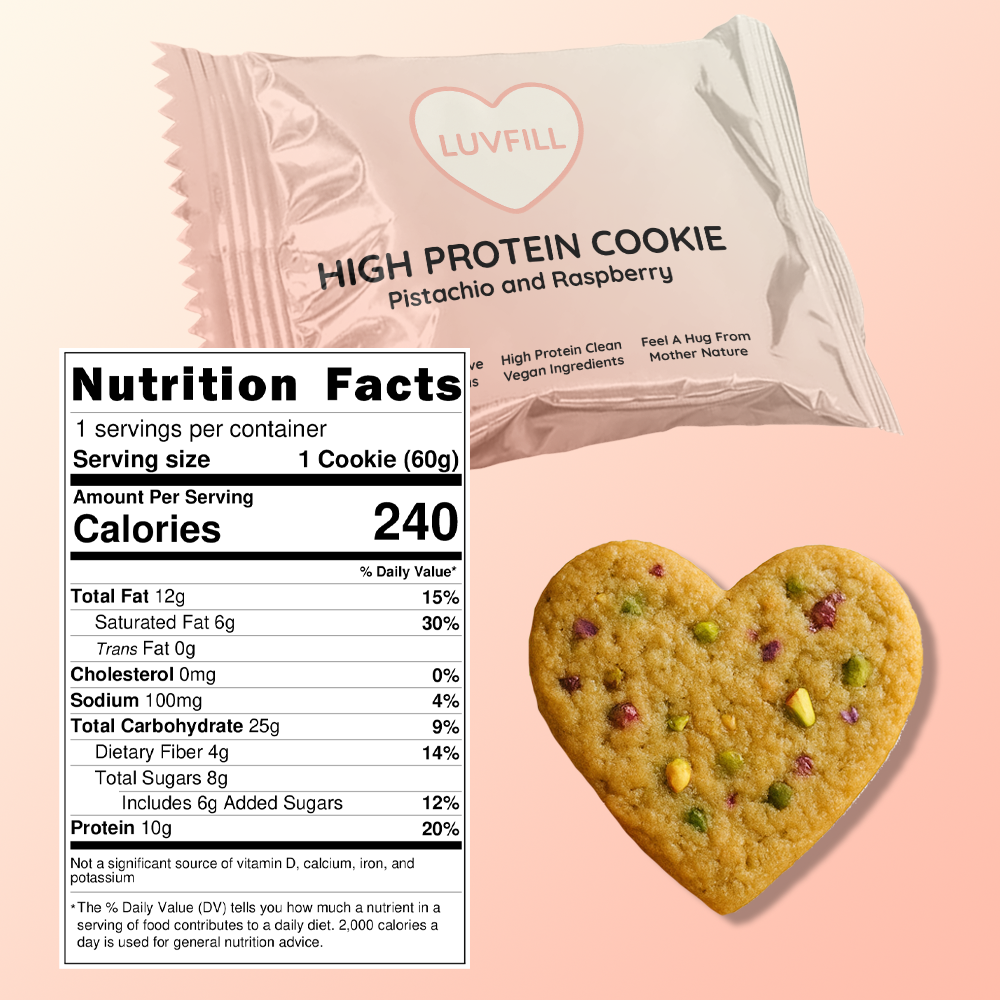 Luvfill 10g Protein Cookie with Pistachio & Raspberry [30 PACK] (All Natural, Clean Label Healthy Ingredients, Vegan)